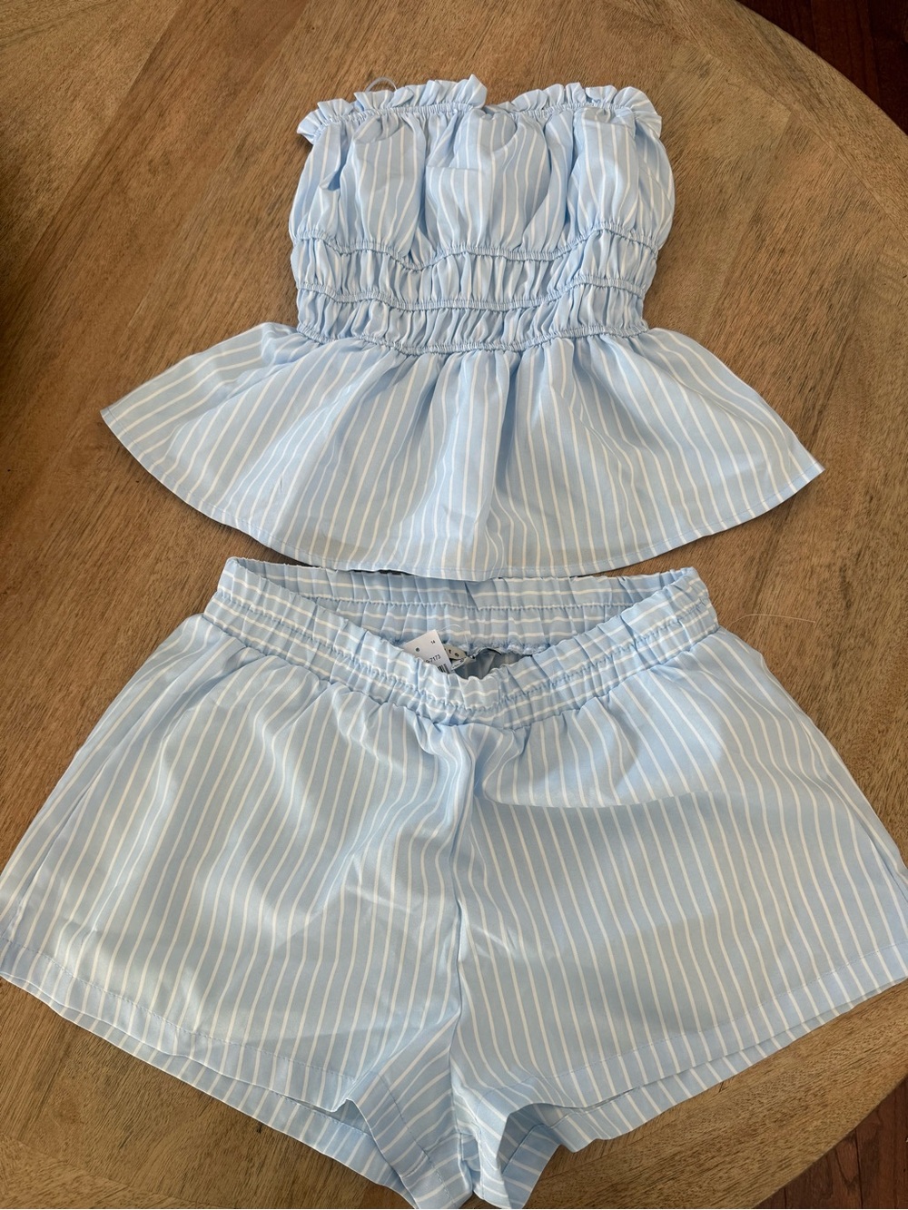 Light Blue Striped Women's Two-Piece Set